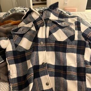 Blue and White Plaid Shirt Jacket